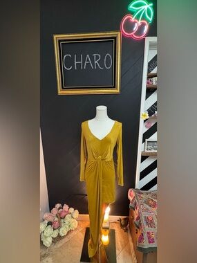 CQ by CQ Mustard Yellow Twist Front Asymmetrical Hi-Low Midi Dress